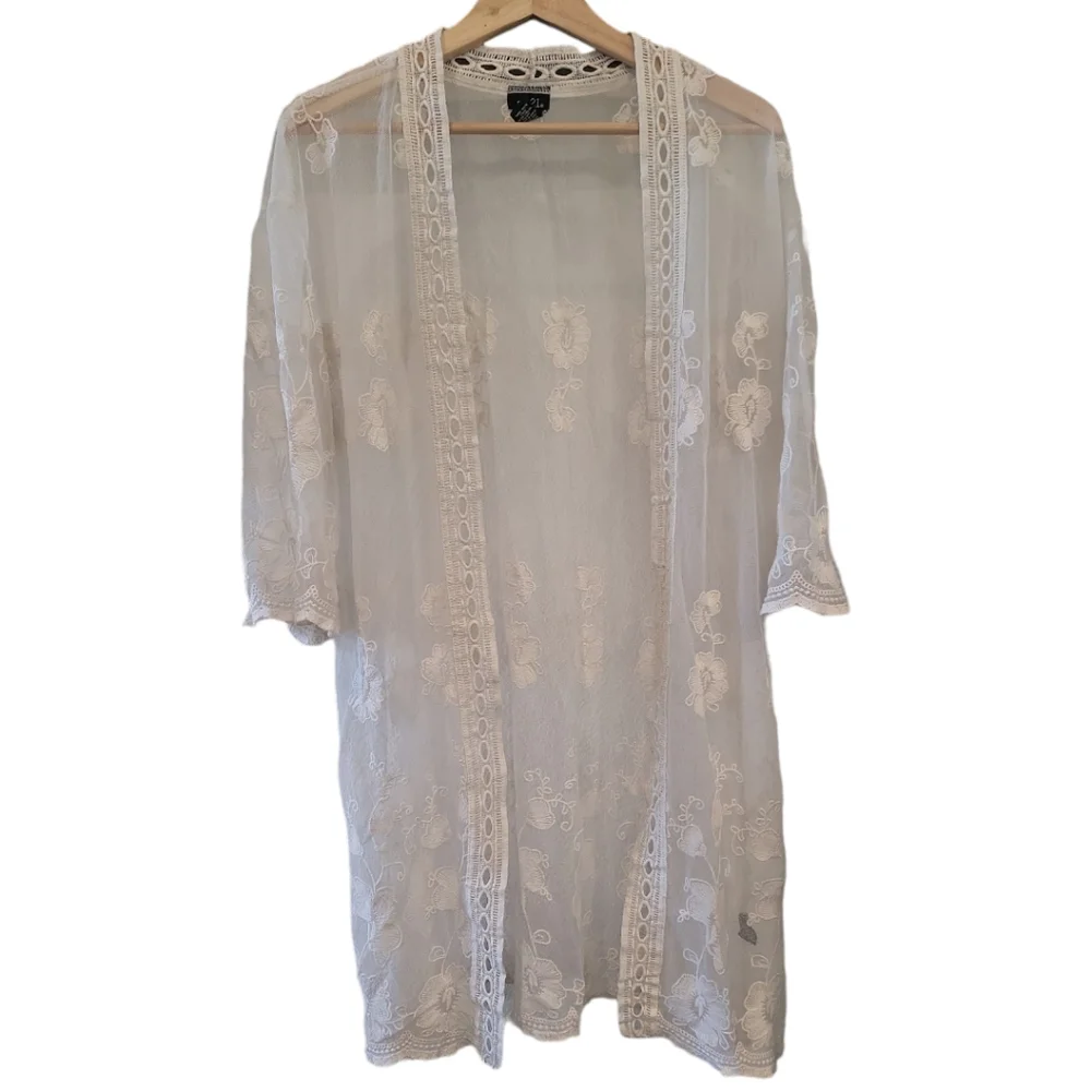 Rue21 white lace kimono floral embroidery feminine romantic - Picture 1 of 4